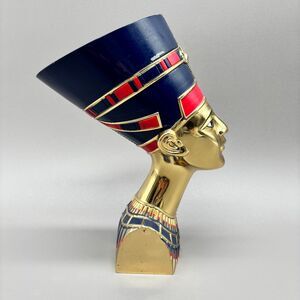 Vintage Nefertiti Egyptian Queen Bust Metal Wall Hanging Decor Gold Blue Red